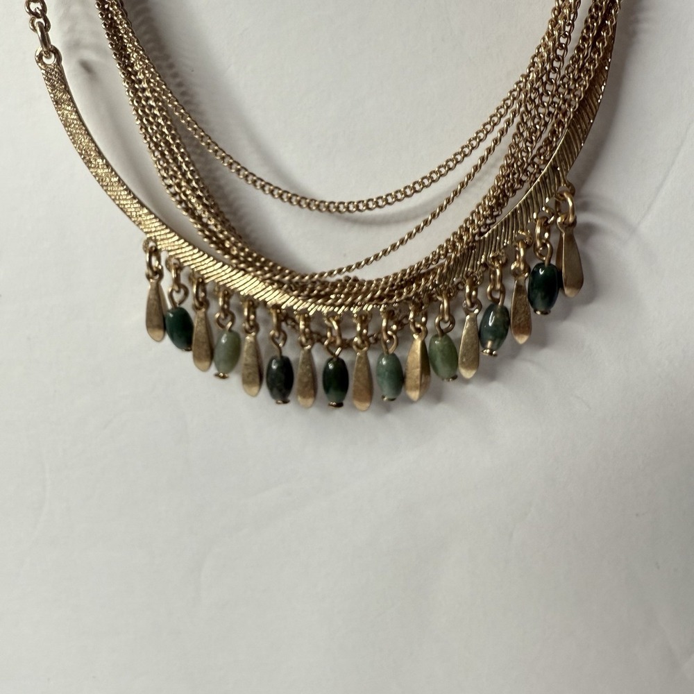 White House Black Market Gold Tone Multi Strand Semi Precious Stone Necklace NWT